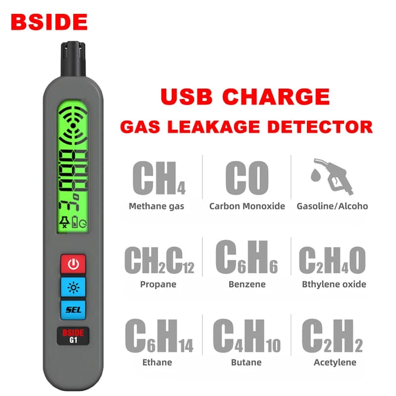 BSIDE G1 Analizzatore rilevatore di perdite di gas con carica USB Allarme rilevatore di perdite di gas portatile Rilevatore di gas combustibile Allarme sonoro e luminoso