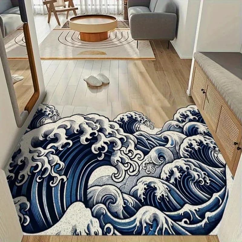 Tappeto VIKAMA con design a onde astratte, tappeto assorbente antiscivolo, morbido tappetino da bagno per l'ingresso, l'arredamento del bagno e del soggiorno