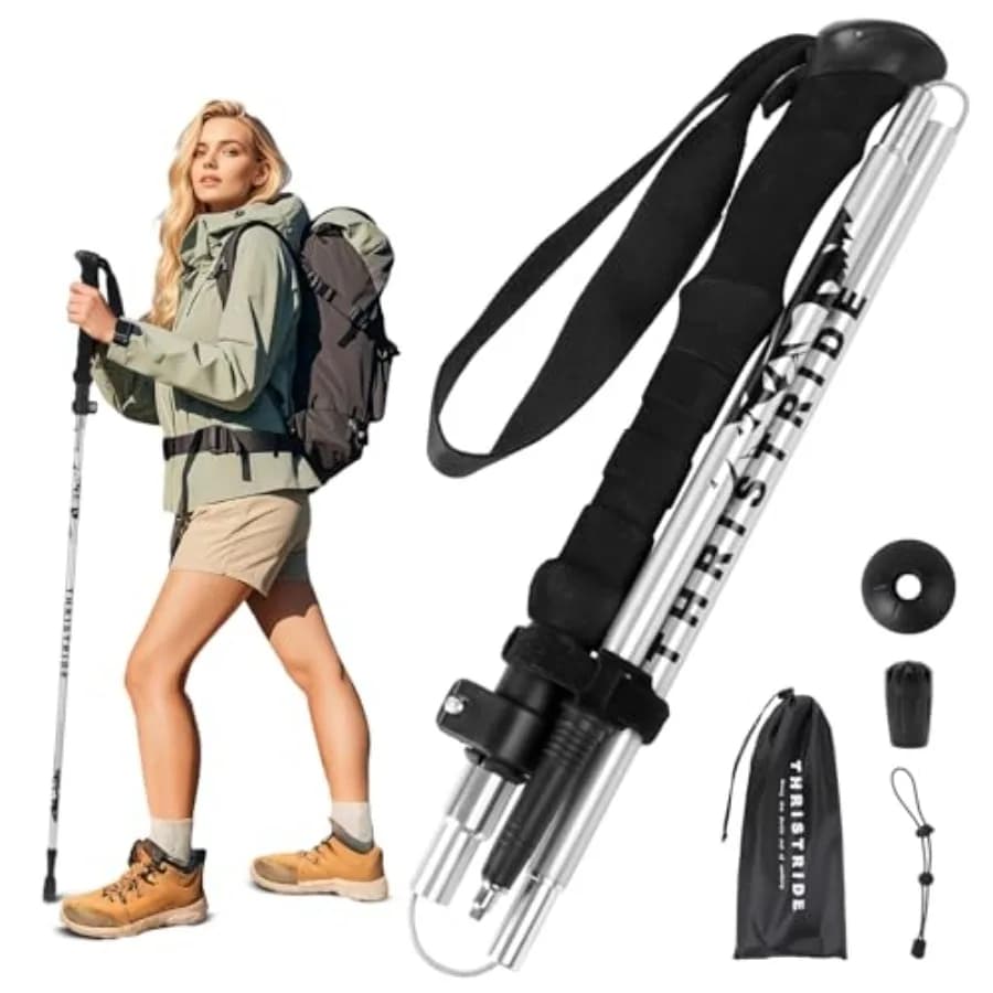 Single Collapsible Trekking Pole - Lightweight Aluminum Hiking Stick for Men, Women and Seniors Adjustable Walking Stick for Hi