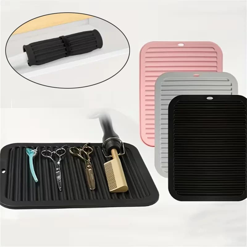 Heat Resistant Silicone Mat for Iron Hair Clips Non-slip Hair Plate with thick corrugated texture and hanging holes