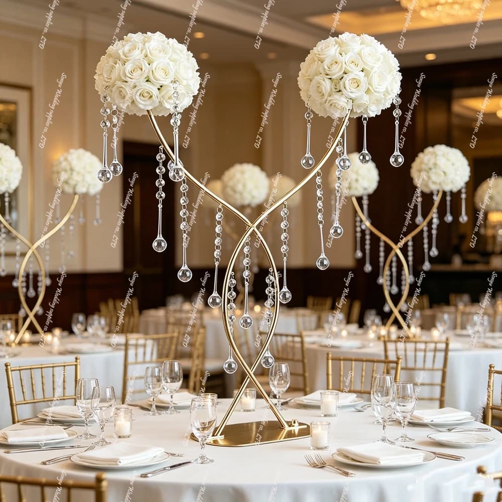 10 pz. 75 cm 2 teste Portacandele singoli in acrilico con cristalli, Centrotavola, Vaso per fiori da matrimonio