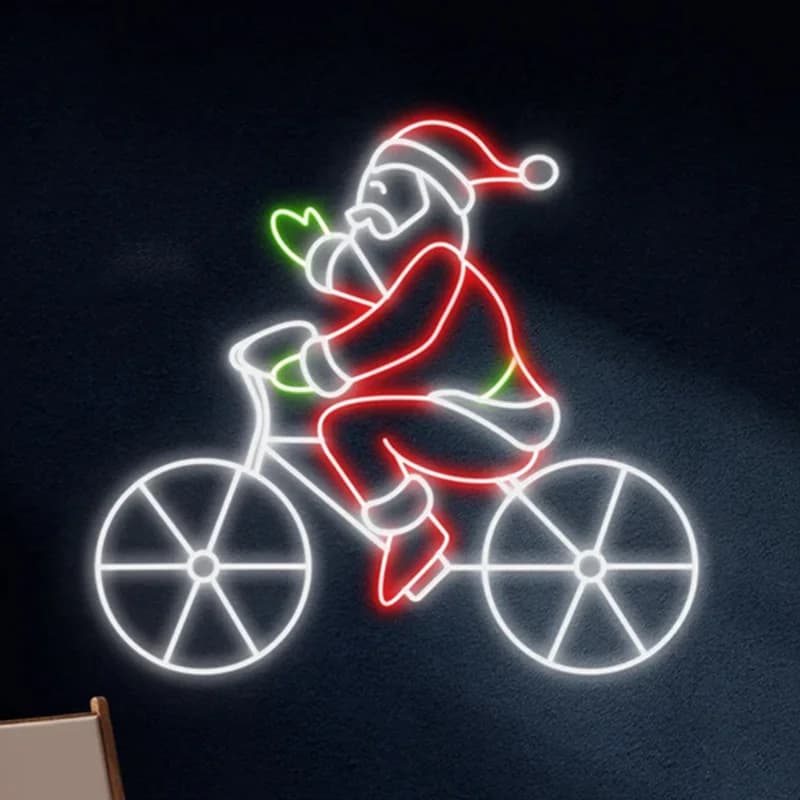 USB dimmerabile Babbo Natale in bicicletta Natale Insegna al neon Rosso Verde Bagliore Luce a LED per la casa Bar Decorazioni per feste di Natale Regalo festivo