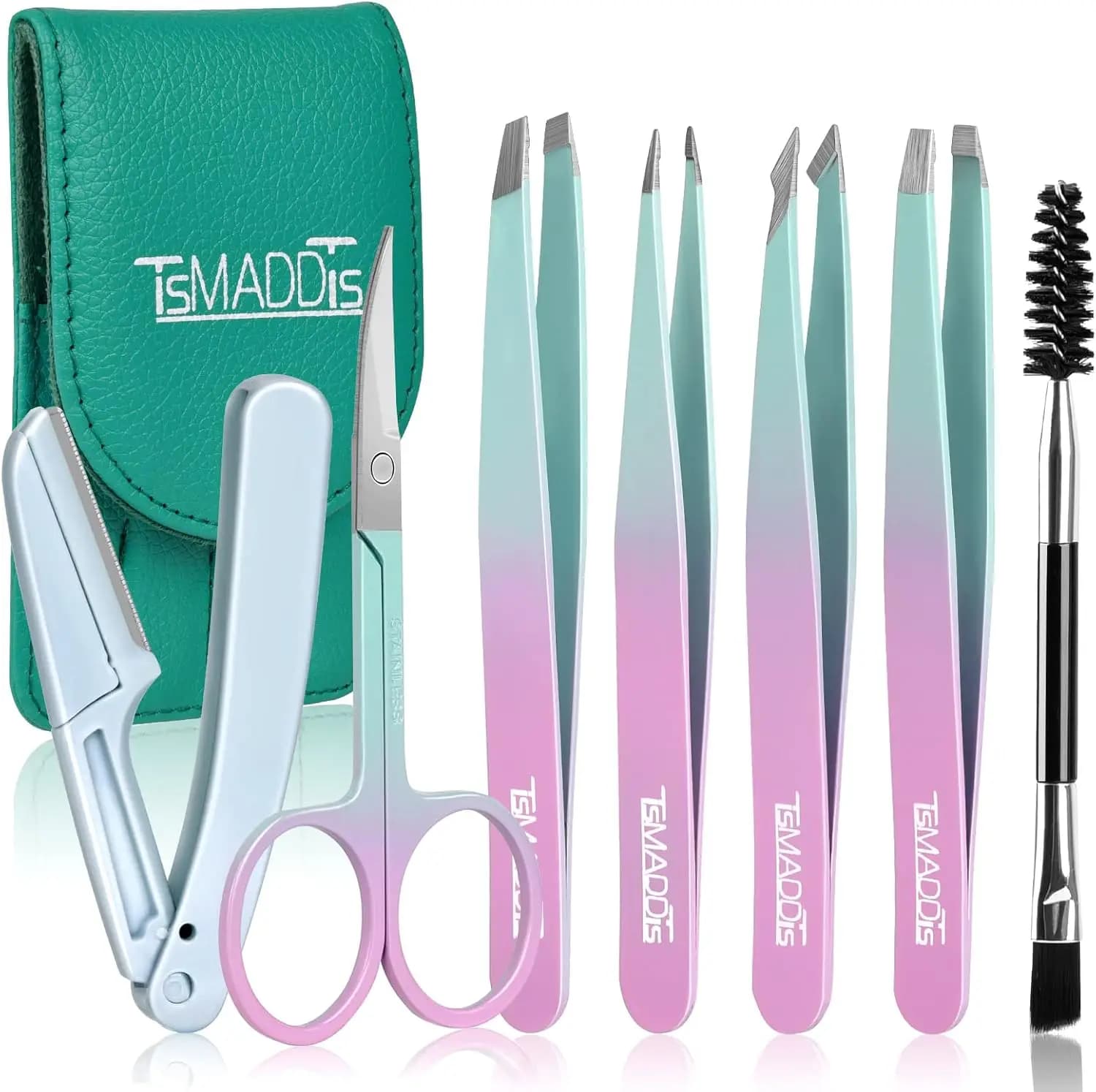 Set di 7 Pinzette di Precisione per Peli del Viso Femminile, Include Forbici Curve e Rasoio per Sopracciglia per Peli Incarniti