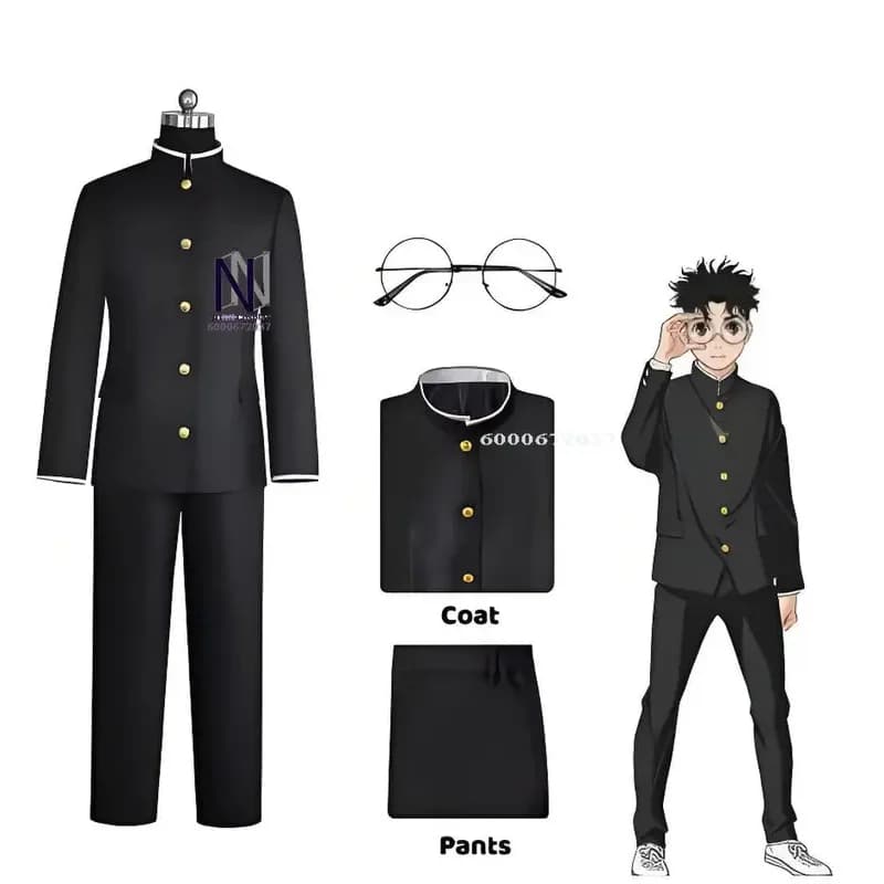 Costume Cosplay Dandadan Ken Takakura Okarun, Uniforme Scolastica Gakuran con Occhiali, Costume Unisex per Halloween
