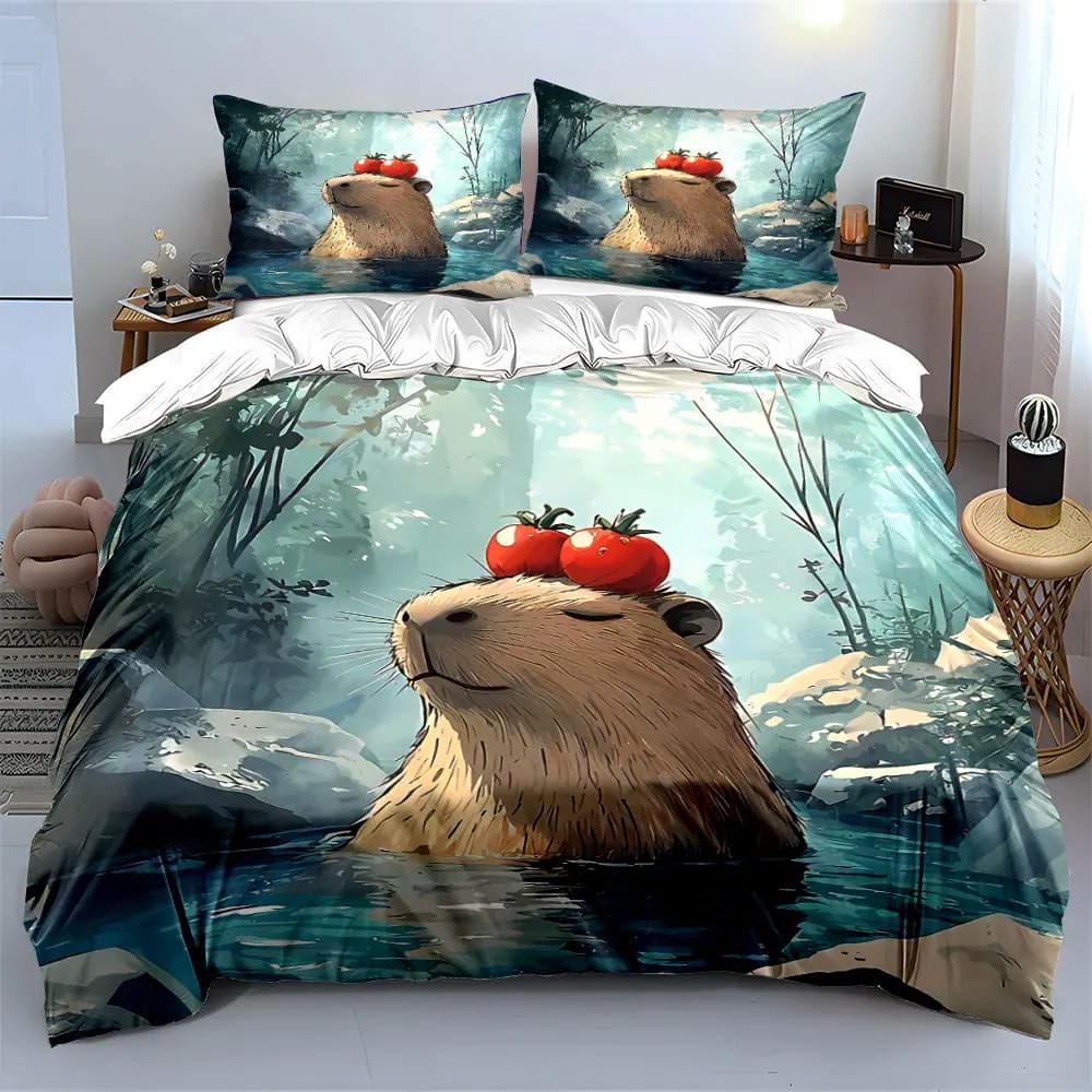 Set di biancheria da letto Capybara Art per decorazioni per la casa, con 1 copripiumino e 2 federe, singolo, matrimoniale, king, queen, idea regalo