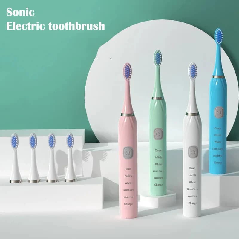 IPX7 Rechargeable USB Sonic Electric Toothbrush Waterproof Whitening for Toothbrush with Replaceable Head