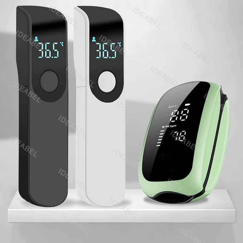 Termometro a Infrarossi Ricaricabile con Ossimetro, Display LCD Digitale, per Febbre, Senza Contatto, Laser, per Temperatura Corporea, per Neonati e Adulti, Termometro Auricolare
