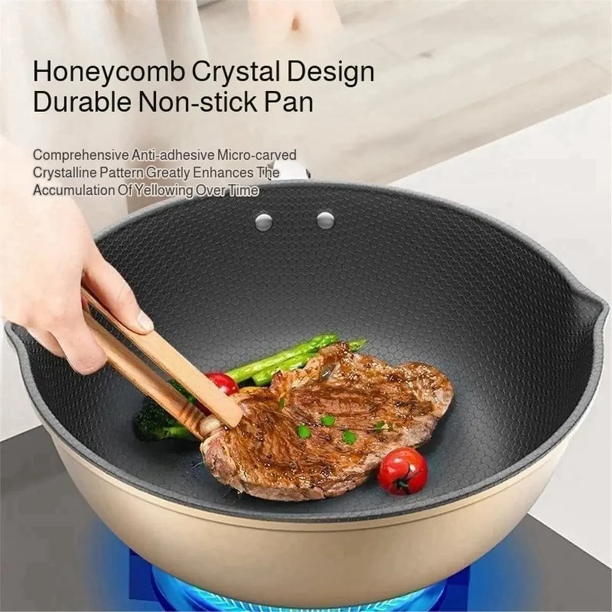 2026 New [Padella antiaderente] Non-stick Wok with honeycomb pattern - Multi-functional pan for all stoves, scratch-resistant coating