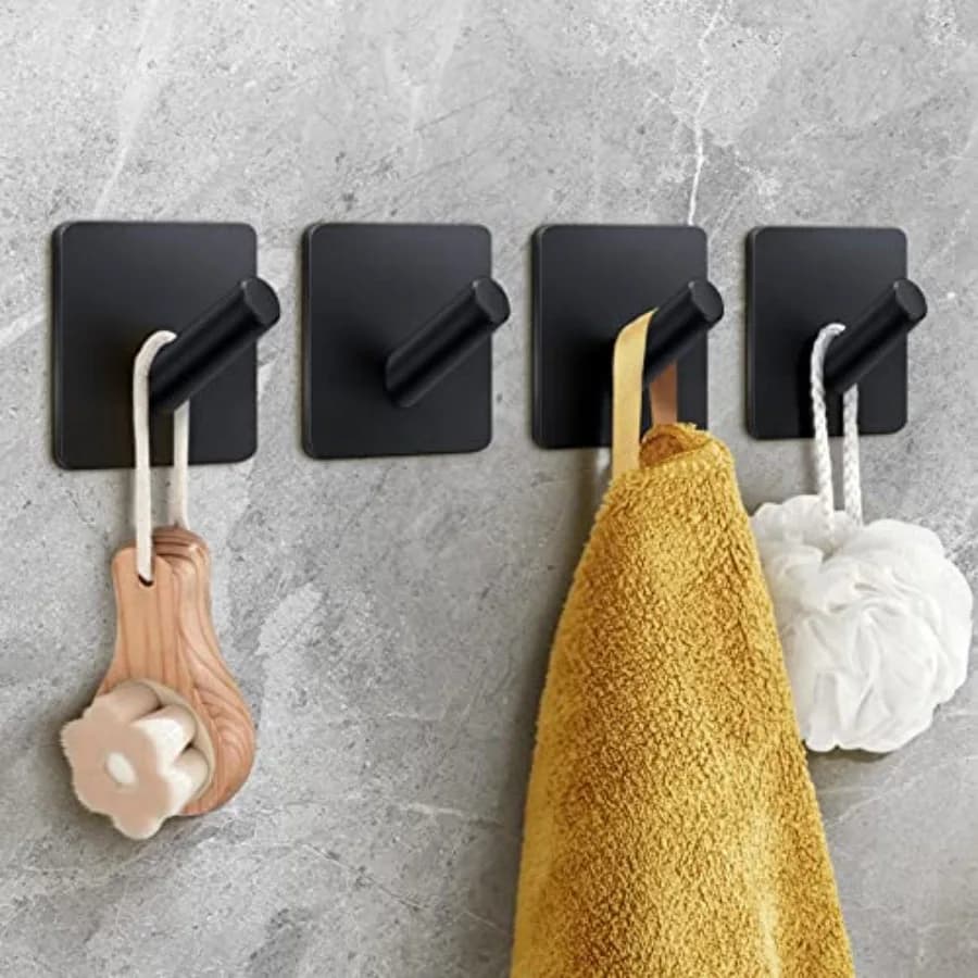 Bath Towel Hooks, Heavy Duty Wall Hooks for Bathrooms/Coat/Robe/Kitchen, Non-Punching self-Adhesive Hooks, Matte Stainless Stee