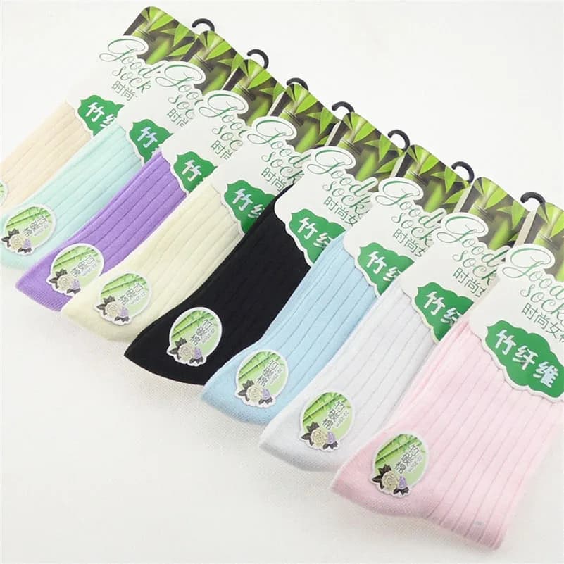 3 Pairs Quality Bamboo Fiber Women Socks Breathable Deodorant Cotton Socks Female Fashon Candy Color Middle Tube Sock Calcetines