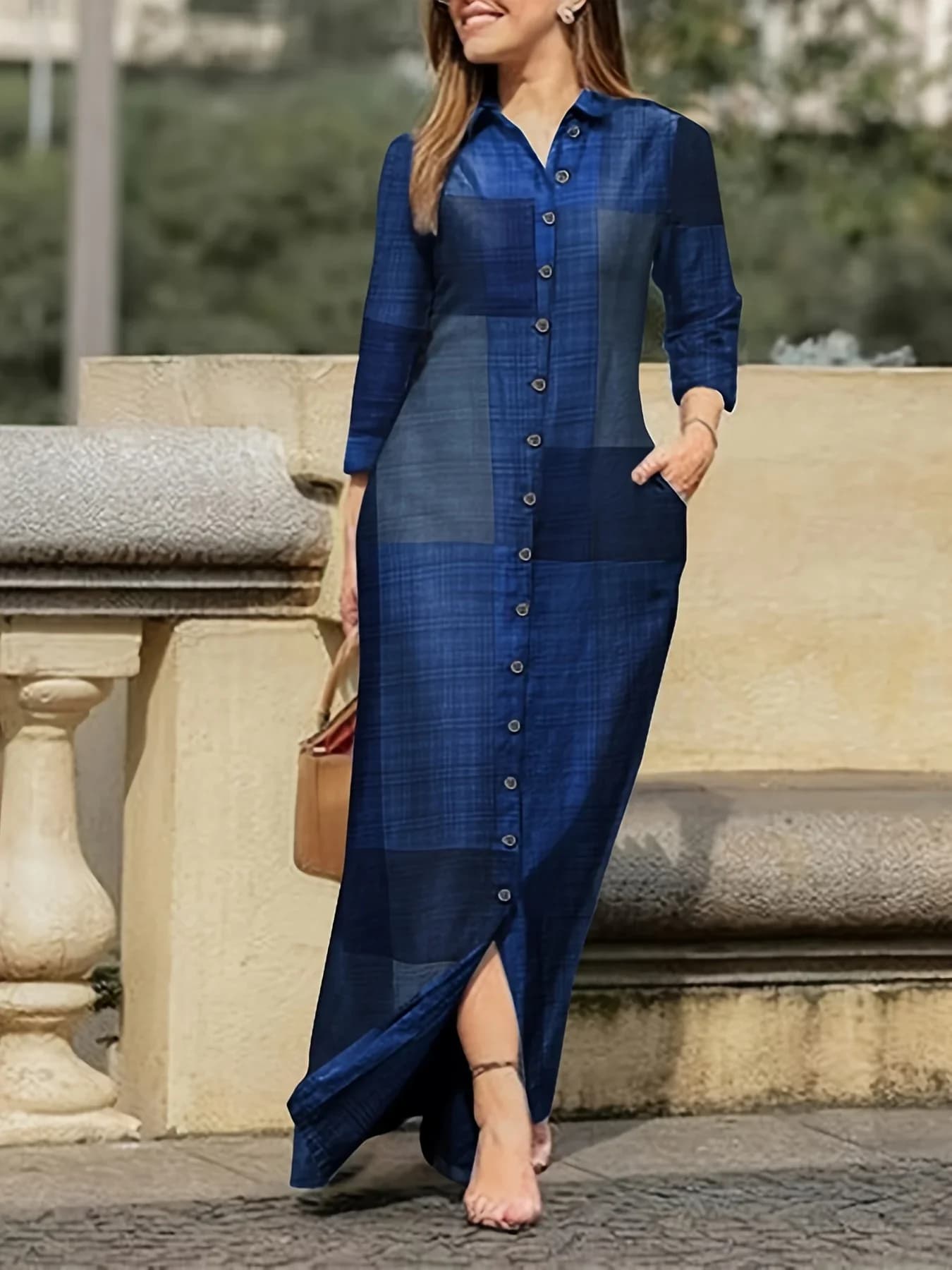 Camicia da donna taglie forti Gonna lunga Vacanza Casual Abito con risvolto Manica lunga Abito con stampa floreale Bottone a fila singola Stile ampio esteso