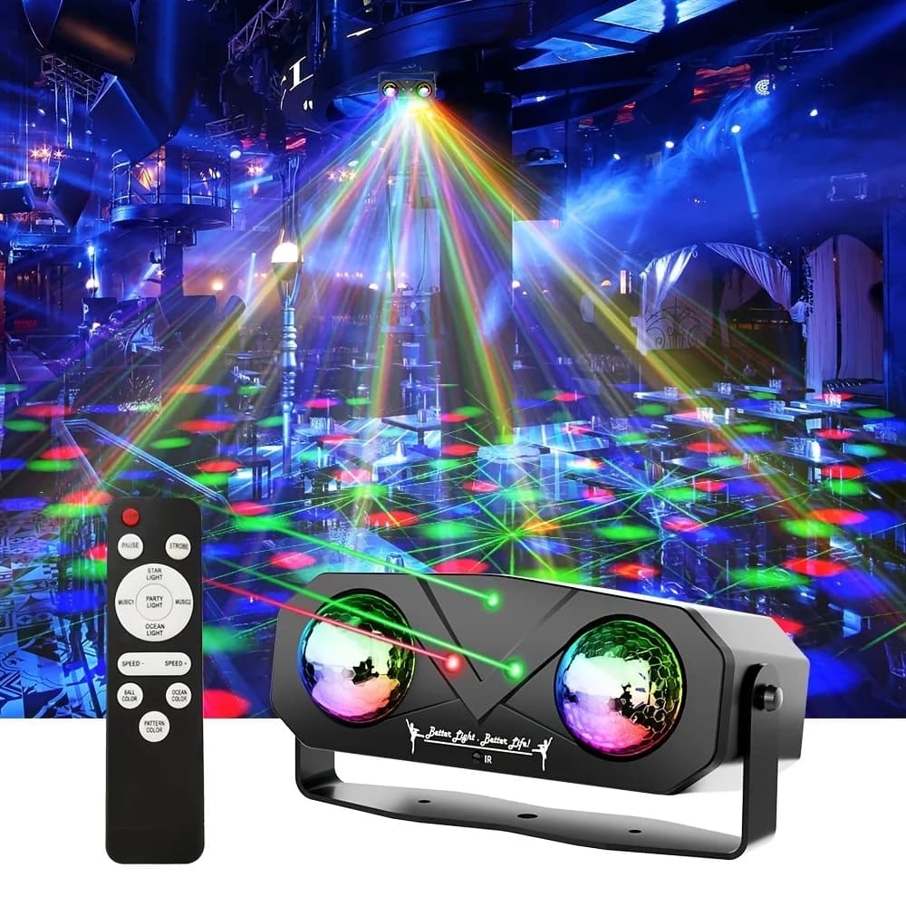 Lampada da discoteca laser per DJ con luce da discoteca da 10 W attivata dal suono Lampada da discoteca laser Ocean Star Proiettore natalizio Luce da ballo con telecomando