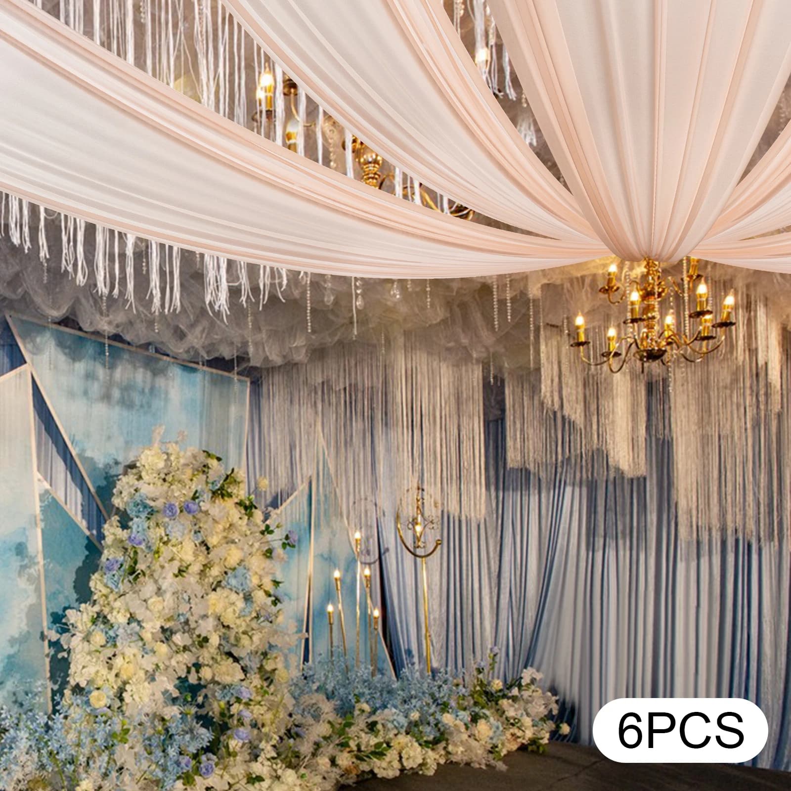 Drappeggi per Soffitto in Chiffon Rosa Chiaro 100D, Tende per Sfondo per Cerimonie, Feste e Decorazioni Nuziali