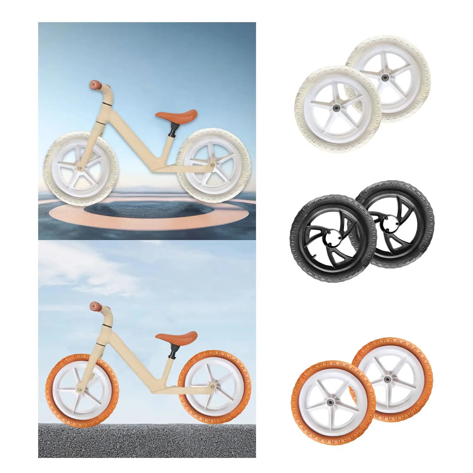 Ruote per bici di ricambio per equilibrio da 2 pezzi adatte per la maggior parte dei bambini da 12 pollici Parti di riparazione per biciclette per equilibrio antiscivolo Non gonfiabili Sostituisce