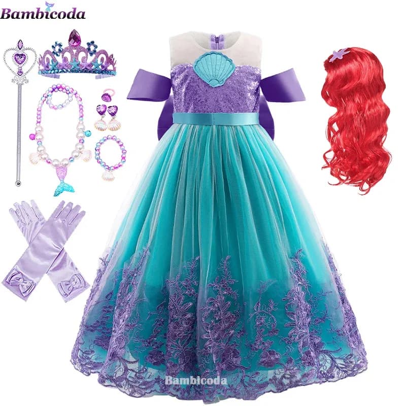 Halloween Little Cosplay Anime Vestiti Ariel Princess Kids Fancy Abito da sera per ragazze Costumi di carnevale