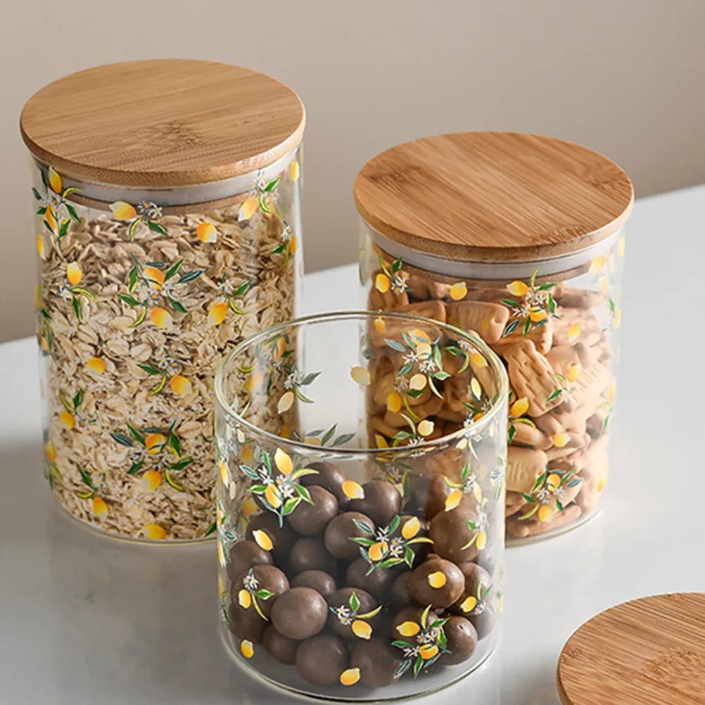 Glass Wood Food Storage Container Tea Coffee Bean Jar Dried Fruit Canister Sealed Snack Preservation Bottle Household Storage