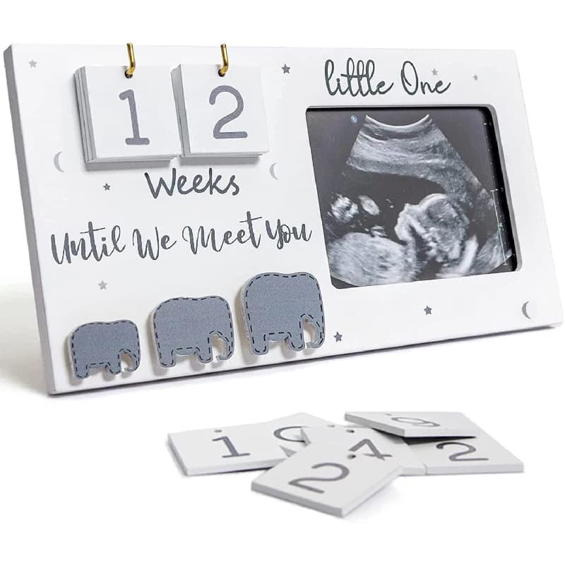 Pregnancy Announcement Gift with Countdown Weeks Ultrasound Sonogram Picture Frame for New Parents Grandparents Baby Shower Gift