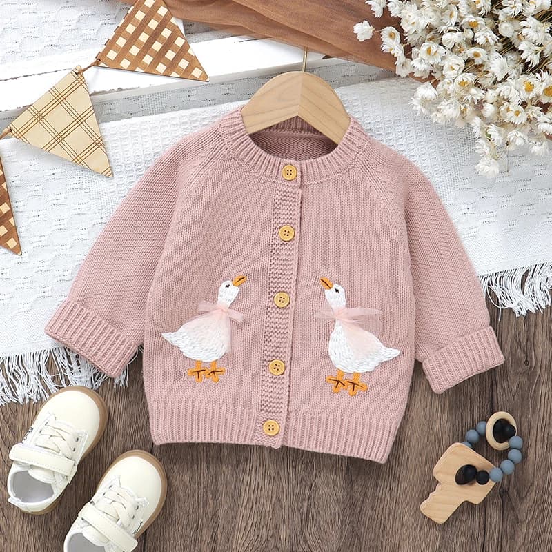 Maglione per bambini lavorato a maglia infantile ragazzo ragazza cardigan moda simpatico cartone animato oca neonato vestiti per bambini manica lunga autunno top capispalla