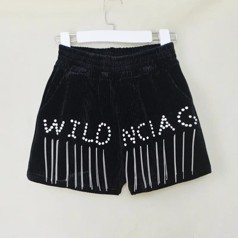 Fall 2024 Women's Korean Style Elastic Fringe Diamond Embedded Thickened Short Pants Wide Leg Boot Pants Base Layer Pants