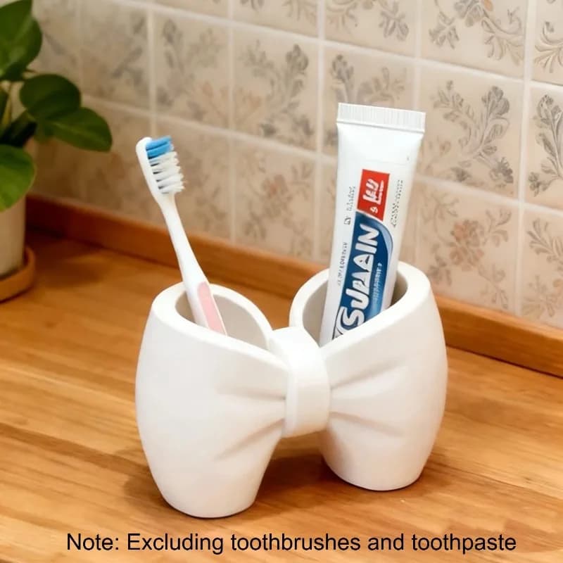 Creative Bow Pen and Toothbrush Holder | Plastic, Freestanding, Ideal for Bedroom and Bathroom Decor, bathroom accessories