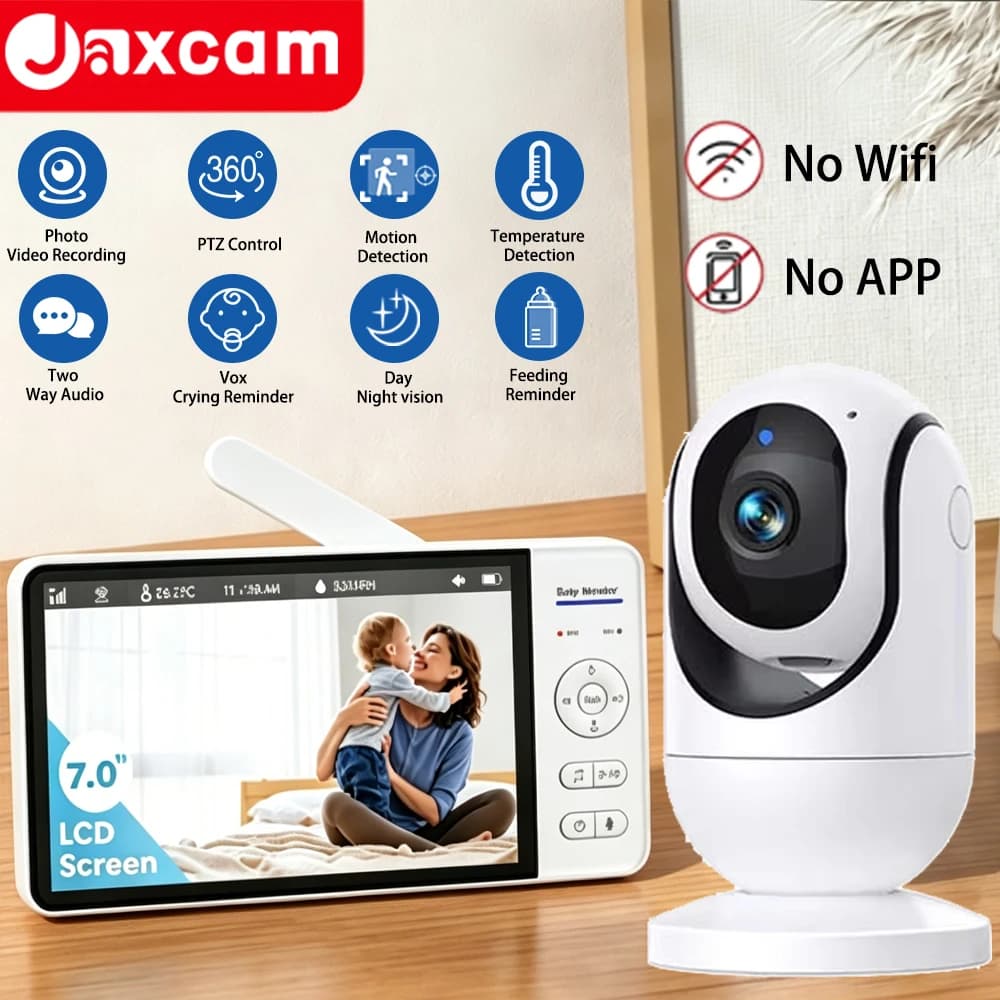 Monitor Video per Bambini con Display Grande 7'' 1080P HD, Zoom 4X, Slot per Scheda TF, Timer per l'Alimentazione, Audio Bidirezionale, Telecamera di Sicurezza per Casa