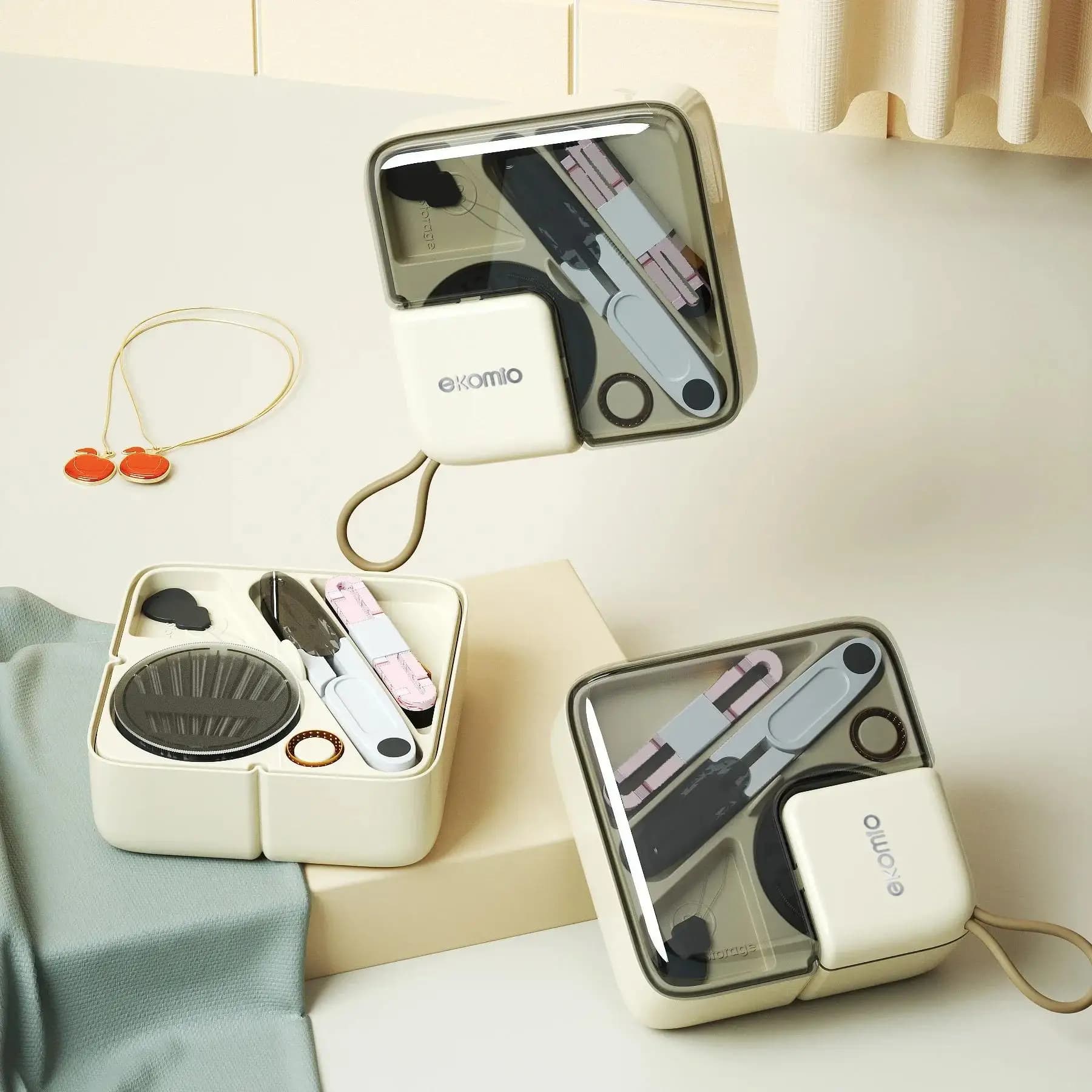 Set di Cucito di Lusso Leggero, Kit da Cucito Multifunzionale per Sartoria e Casa, Scatola Portatile Mini Trasparente per Conservazione