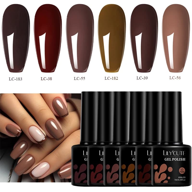 LILYCUTE 6 Pz/set 7ML Marrone Gel Smalto Per Unghie Caffè Invernale Semi Permanente Soak Off Gel UV Design Unghie Artistiche Kit Manicure Vernice