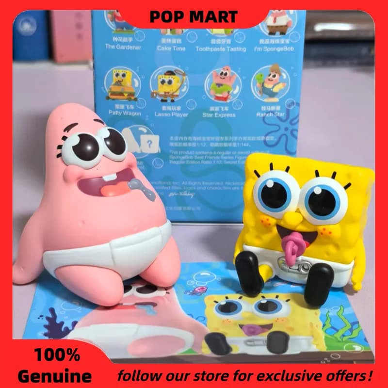 Autentiche Figurine Popmart Spongebob Squarepants Serie Migliori Amici, Blind Box, Statuette Anime Carine da Collezione, Mystery Box come Regalo