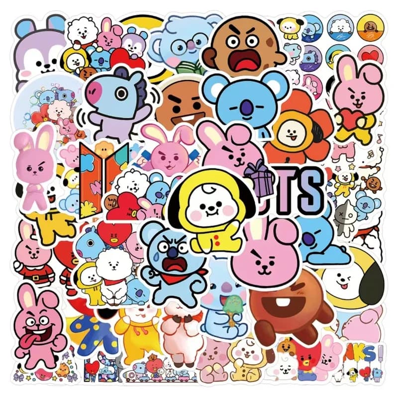 55pcs BT21 Cartoon Korean Pop Culture Cute Graffiti Sticker Phone Cases Water Cups Laptop Waterproof Decorative Stickers