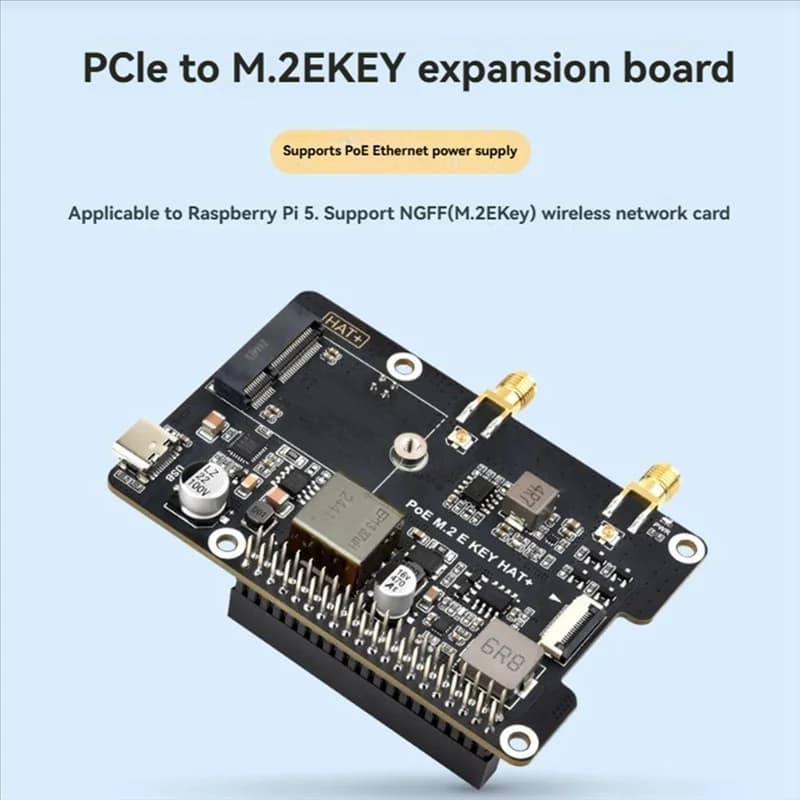 B18B For Raspberry Pi 5 Pcie A M.2 E KEY With Poe HAT + Supports Wireless Network Card NGFF/Bluetooth For RPI 5