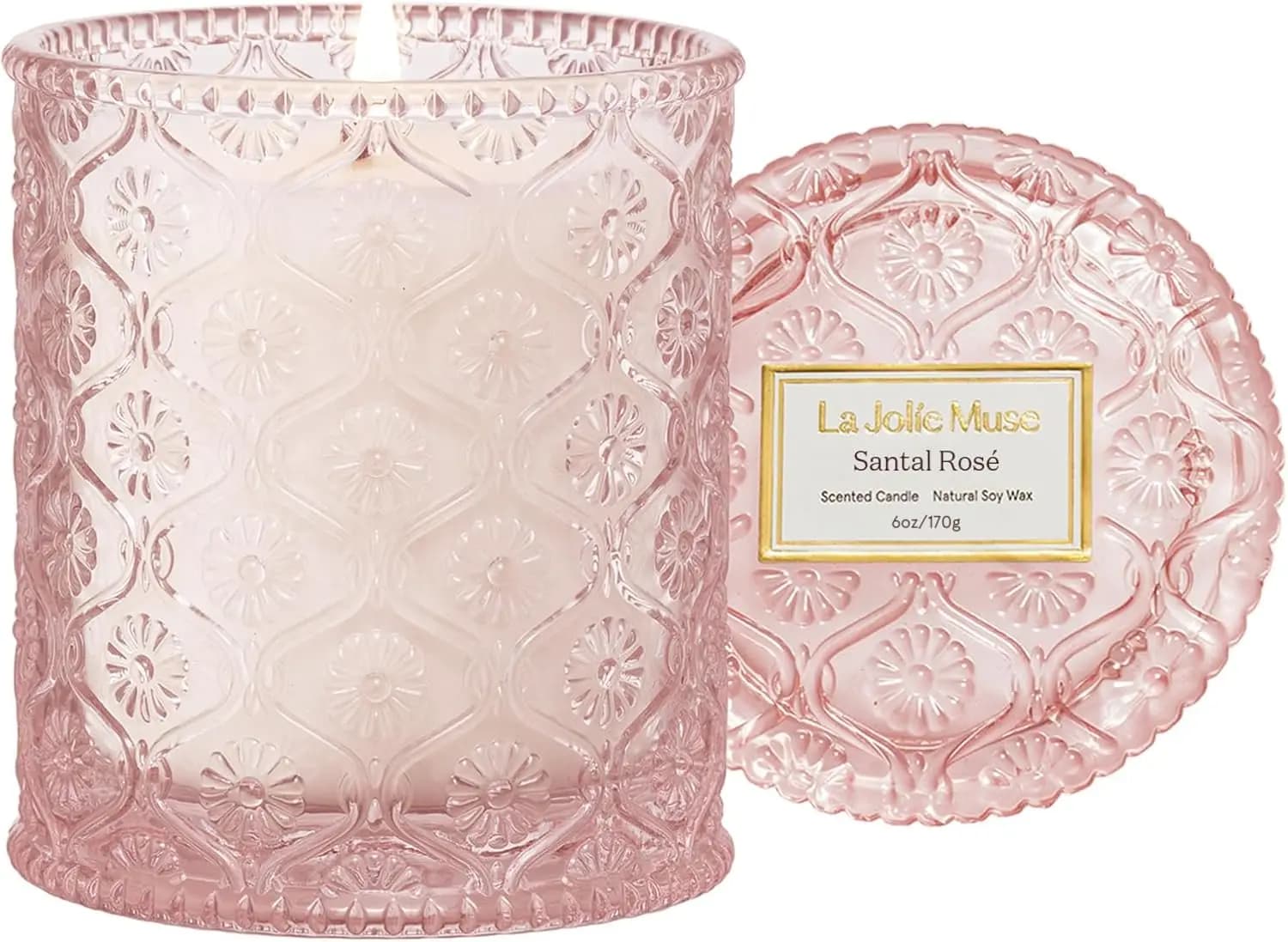 Candela Profumata Santal Rose con Zafferano, Rosa e Pelle, 6 oz Cera di Soia, 40 Ore di Combustione Pulita, Elegante Decorazione per la Casa