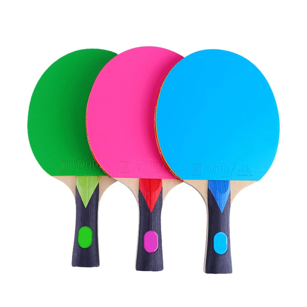 New Ping Pong Rack with Bag, Wood Rack + Rubber, 7 Wood Sheets, Long Handle, Medium Durability, Pink/Green/Blu sponge