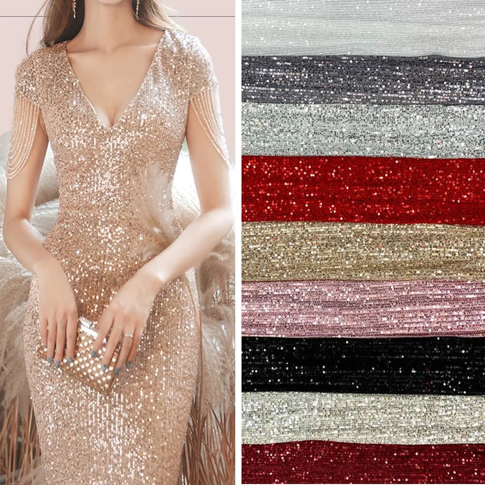 3/5/10yard Stretch Con Paillettes Tessuto Materiale Tessuto Lucido Vestito Da Partito Glitter Tessuto Per Cucire, By the Yard