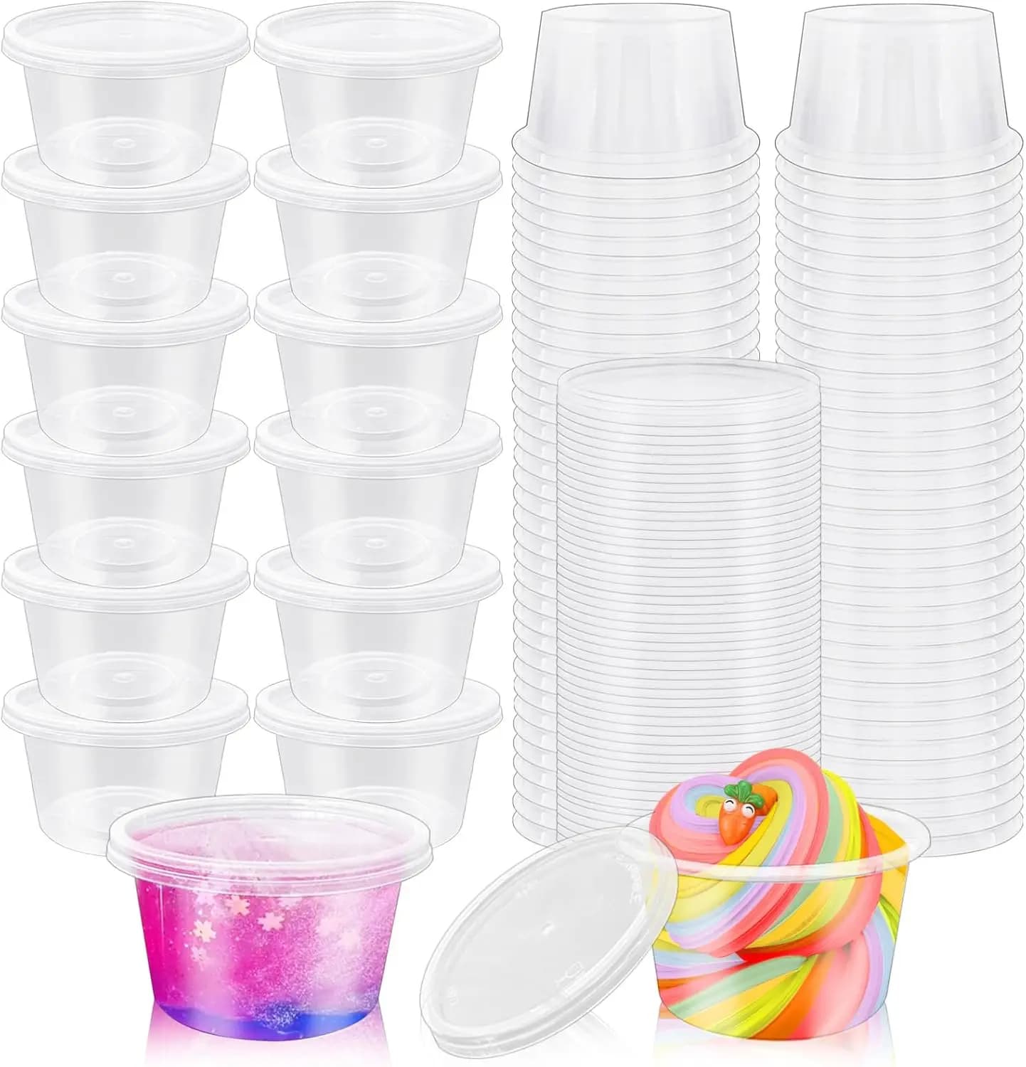 50 Set di Bicchieri in Plastica Trasparente da 4oz con Coperchi, Contenitori Anti-Goccia per Jello Shot, Preparazione Pasti, Salse, Condimenti per Insalata