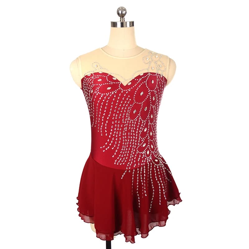 Abito da pattinaggio di figura Concorso Gonna da ghiaccio per bambini da donna Abito da performance per ginnastica ritmica rosso vino