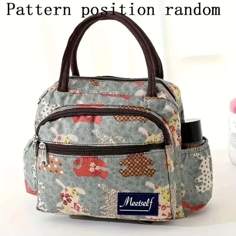 Borsa in tessuto spessa multi-tasca, piccola, con stampa, per il pranzo, da donna