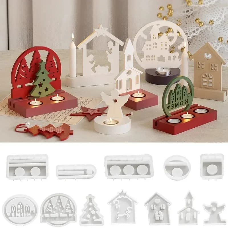 Stampi per Portacandele di Halloween e Natale, Stampi in Cemento per Candele Fai-da-Te, Ornamenti Natalizi, Stampi in Resina e Gesso per Decorazioni Artistiche Domestiche