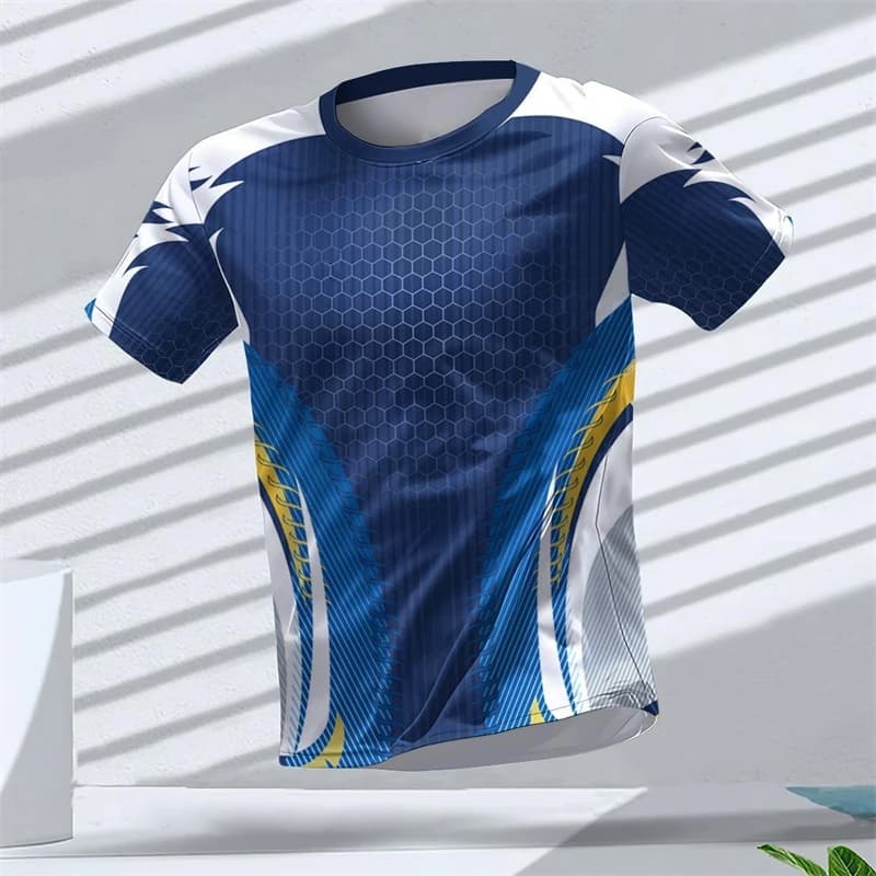 T-shirt sportive stampate in 3D con grafiche geometriche, estive, casual, da corsa, da tennis tavolo, streetwear di tendenza, magliette da uomo alla moda