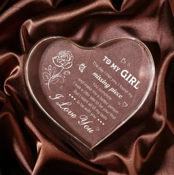 Clear Laser Engraved Heart Acrylic Plaque Rose Butterfly Pattern Romantic Love Gift For Girlfriend