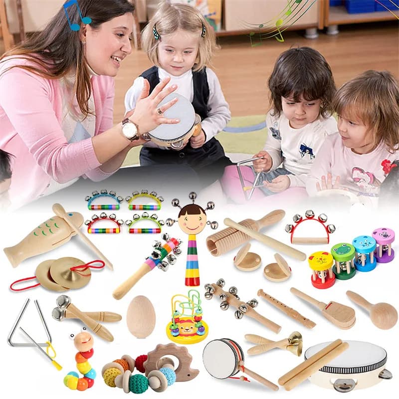Sonagli in legno giocattoli per bambini afferrare gioco di dentizione giocattolo per bambini letto campana martello di sabbia giocattolo educativo strumenti musicali per bambini