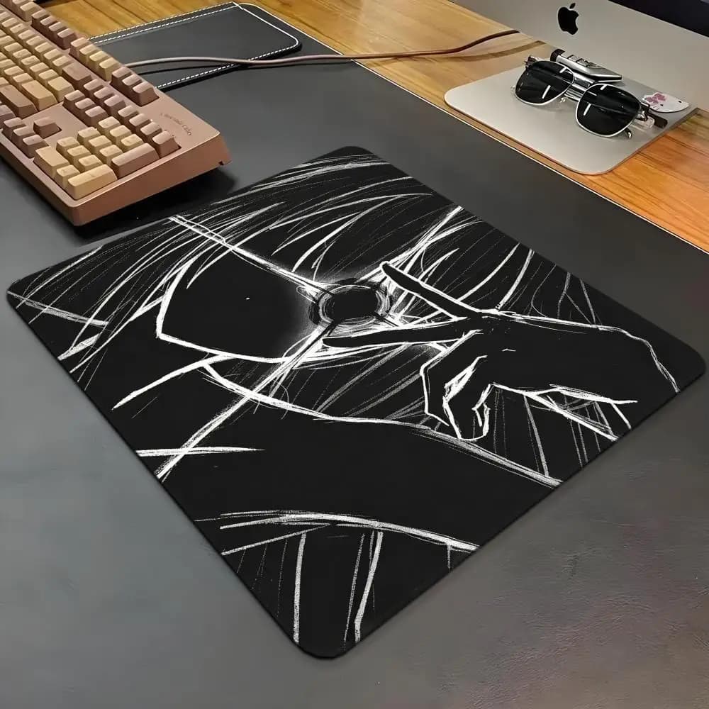 Black White Lines Gothic Girl Cute Comic Girls Mousepad Anime Girl Desk Mat Office PC Cabinet Mouse Pad Gamer