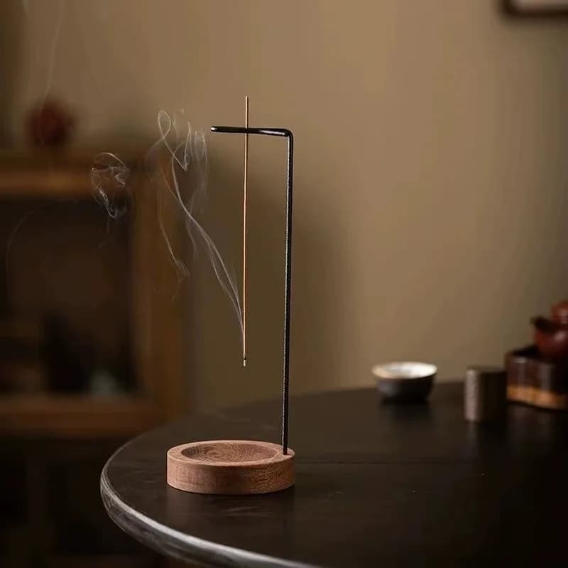Upside Down Incense Burner - Wooden Round Incense Stick Holder Tray Ornament, Zen Garden Home Decor for Bedroom Yoga Meditation