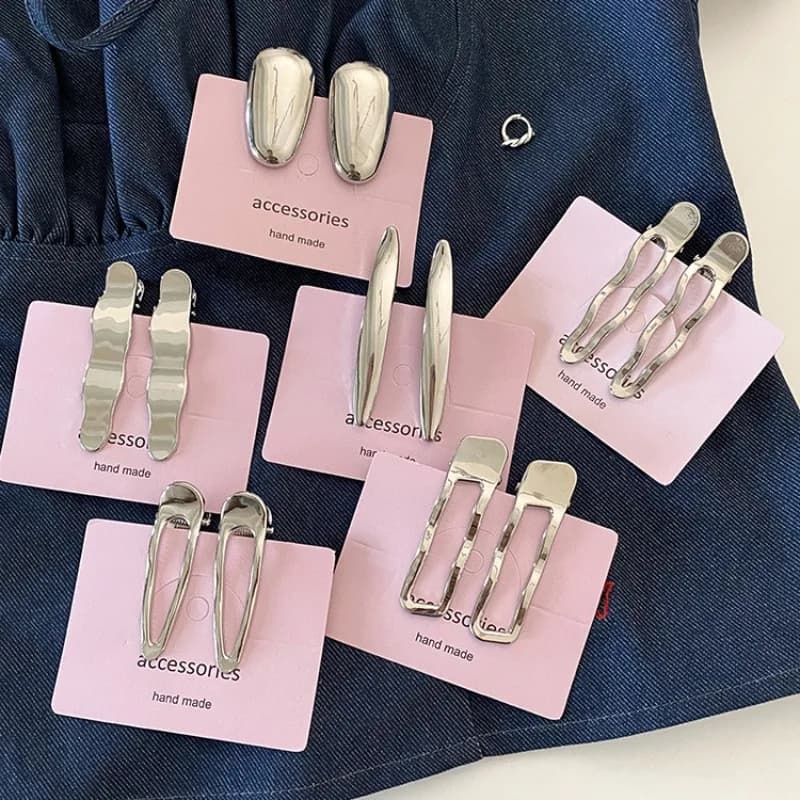 Fermagli per capelli in metallo, fermagli a becco d'anatra in stile francese minimalista argento, set di 2 forcine laterali per donna