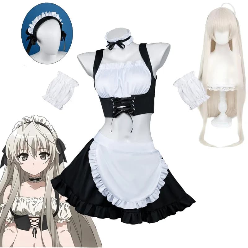 Games Kasugano Sora Cosplay Costume And Wigs Yosuga no Sora Maid Outfits Dating Adventure Anime Clothing Female Adult Size