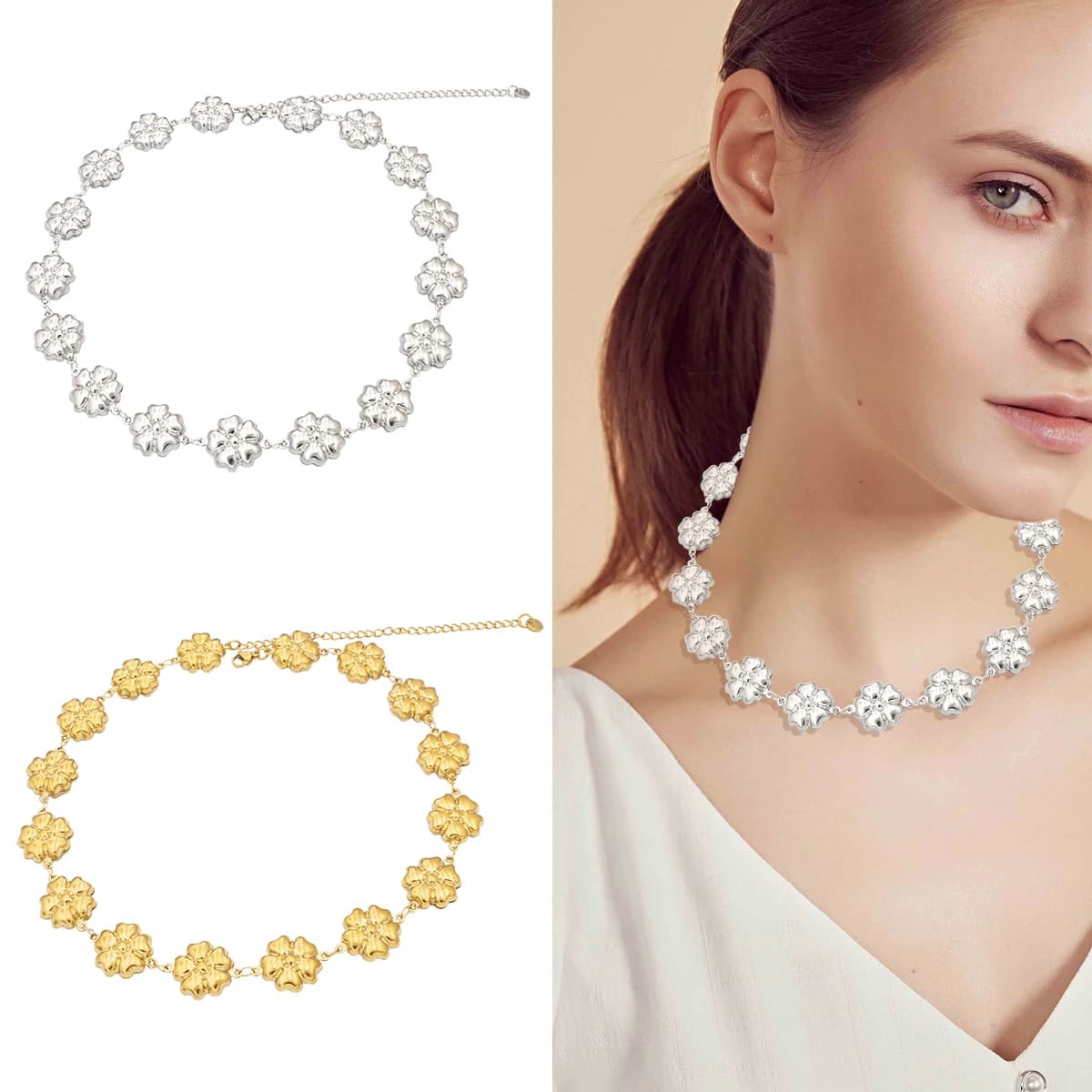 Romantic Flower Choker Necklaces 316L Stainless Steel Necklaces Clavicle Chain Elegant Charm Neck Chain Women's Wedding Jewelry