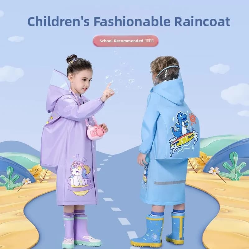 Impermeabile per Bambini in EVA Rinforzato, Impermeabile da Escursionismo con Spazio per Zaino, Design Cartoon per Ragazzi e Ragazze