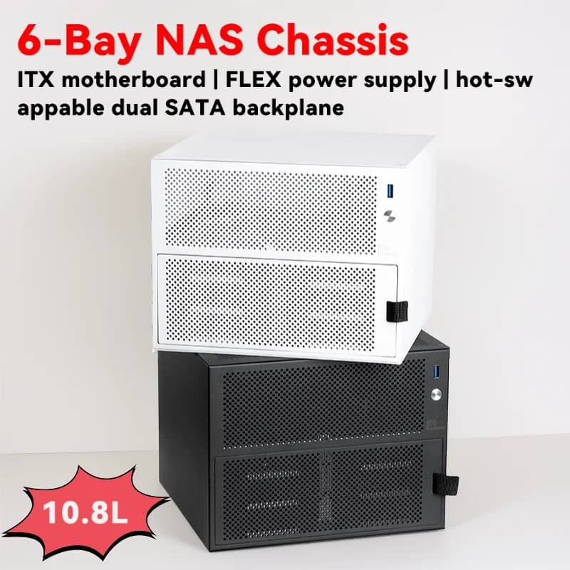 La custodia del telaio NAS a sei barche supporta la scheda madre ITX, il backplane doppio SATA, l'alimentatore flessibile, il server di archiviazione desktop fai-da-te