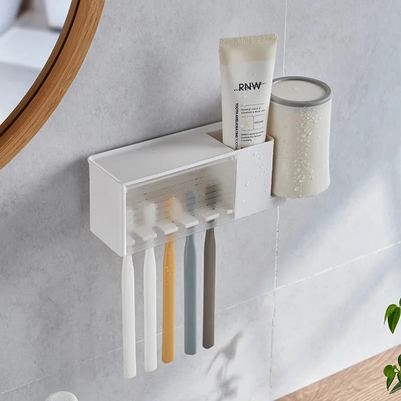 Mensole da Bagno a Parete, Porta Spazzolino e Dentifricio con Ventosa, Organizzatore per Articoli da Toeletta, Accessori per il Bagno