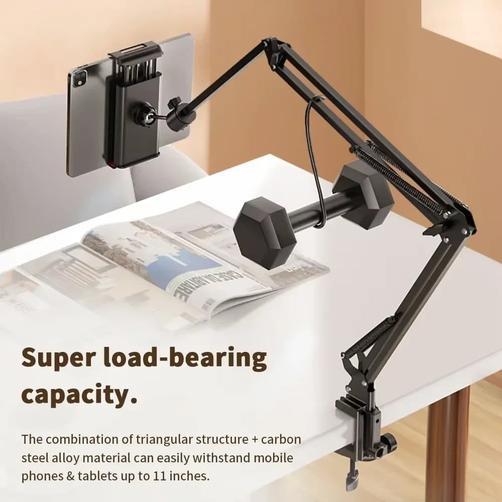 Supporto per Tablet da Letto Girevole, Supporto per Telefono da 4-12.9" per iPad Pro, Samsung Tab, Xiaomi Pad, Supporto Regolabile con Braccio Lungo