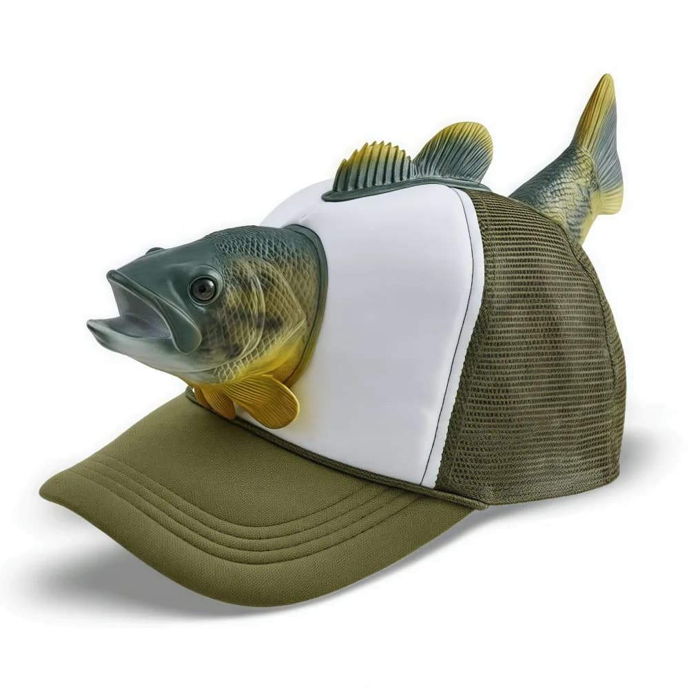 Funny 3D Fish Animal Trucker Hat Adjustable Fit Mesh Novelty Fishing Hat Breathable One Size Baseball Cap For Men Women